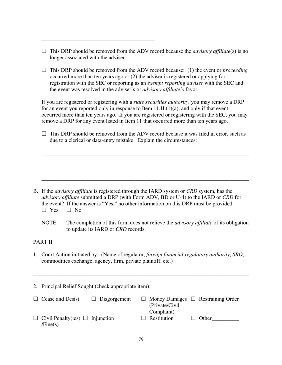 Form ADV (SEC Form 1707) Part 1A Uniform Application for Investment Adviser Registration and Report by Exempt Reporting Advisers, Page 79