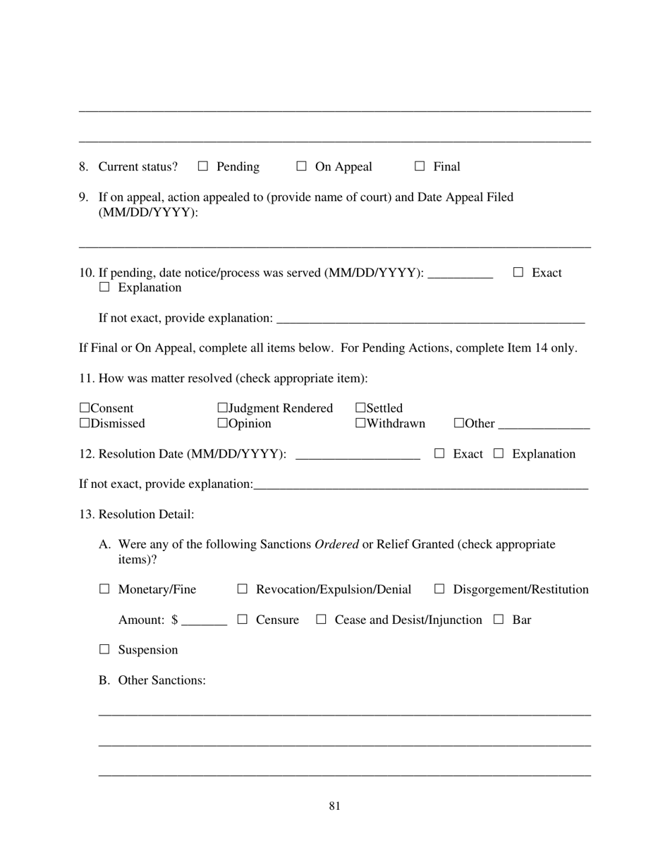 Form ADV (SEC Form 1707) Part 1A Uniform Application for Investment Adviser Registration and Report by Exempt Reporting Advisers, Page 81