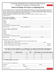 Form WC168 Notice of Change of Carrier or Adjusting Firm - Colorado