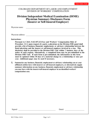 Document preview: Form WC179 Division Independent Medical Examination (Dime) Physician Summary Disclosure Form (Insurer or Self-insured Employer) - Colorado