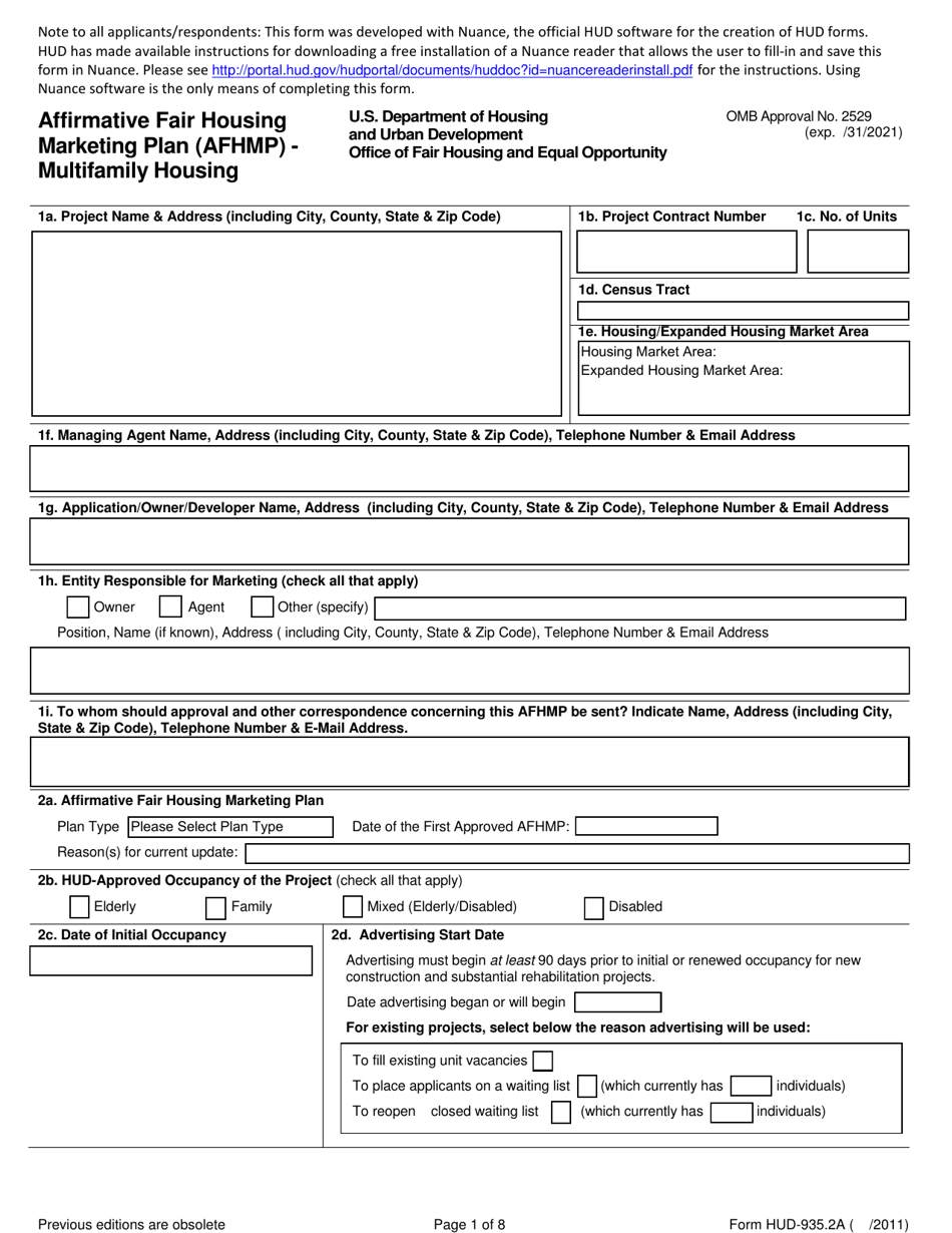 Multi Family Indication Form.pdf Form HUD-935.2A - Fill Out, Sign Online and Download Fillable PDF ...