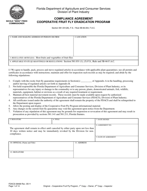 Form FDACS-08468 Compliance Agreement Cooperative Fruit Fly Eradication Program - Florida