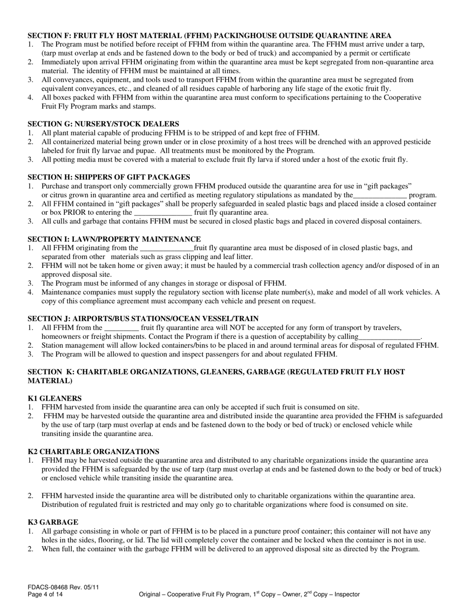 Form FDACS-08468 Compliance Agreement Cooperative Fruit Fly Eradication Program - Florida, Page 4