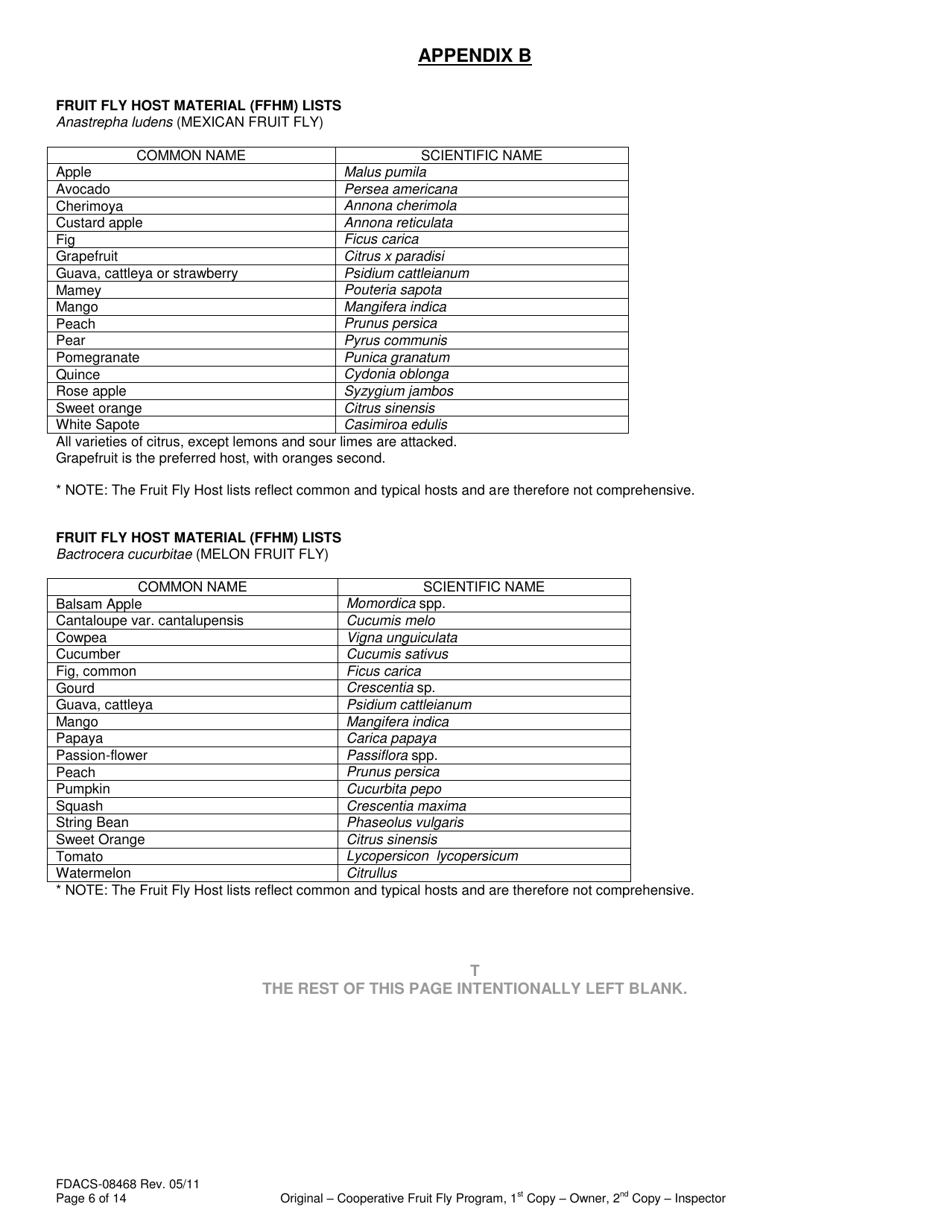 Form FDACS-08468 Compliance Agreement Cooperative Fruit Fly Eradication Program - Florida, Page 6
