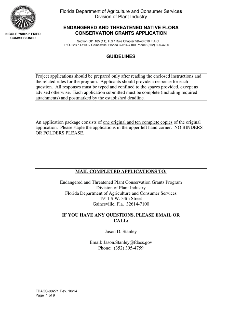 Form FDACS-08271 Endangered and Threatened Native Flora Conservation Grants Program Application - Florida, Page 1