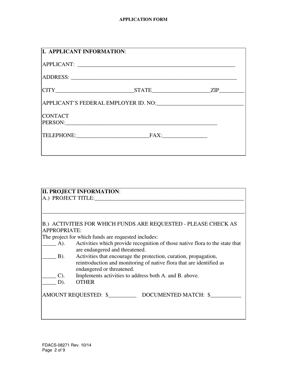 Form FDACS-08271 Endangered and Threatened Native Flora Conservation Grants Program Application - Florida, Page 2
