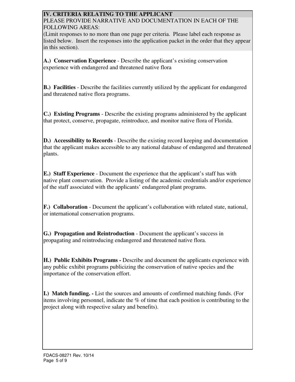 Form FDACS-08271 Endangered and Threatened Native Flora Conservation Grants Program Application - Florida, Page 5
