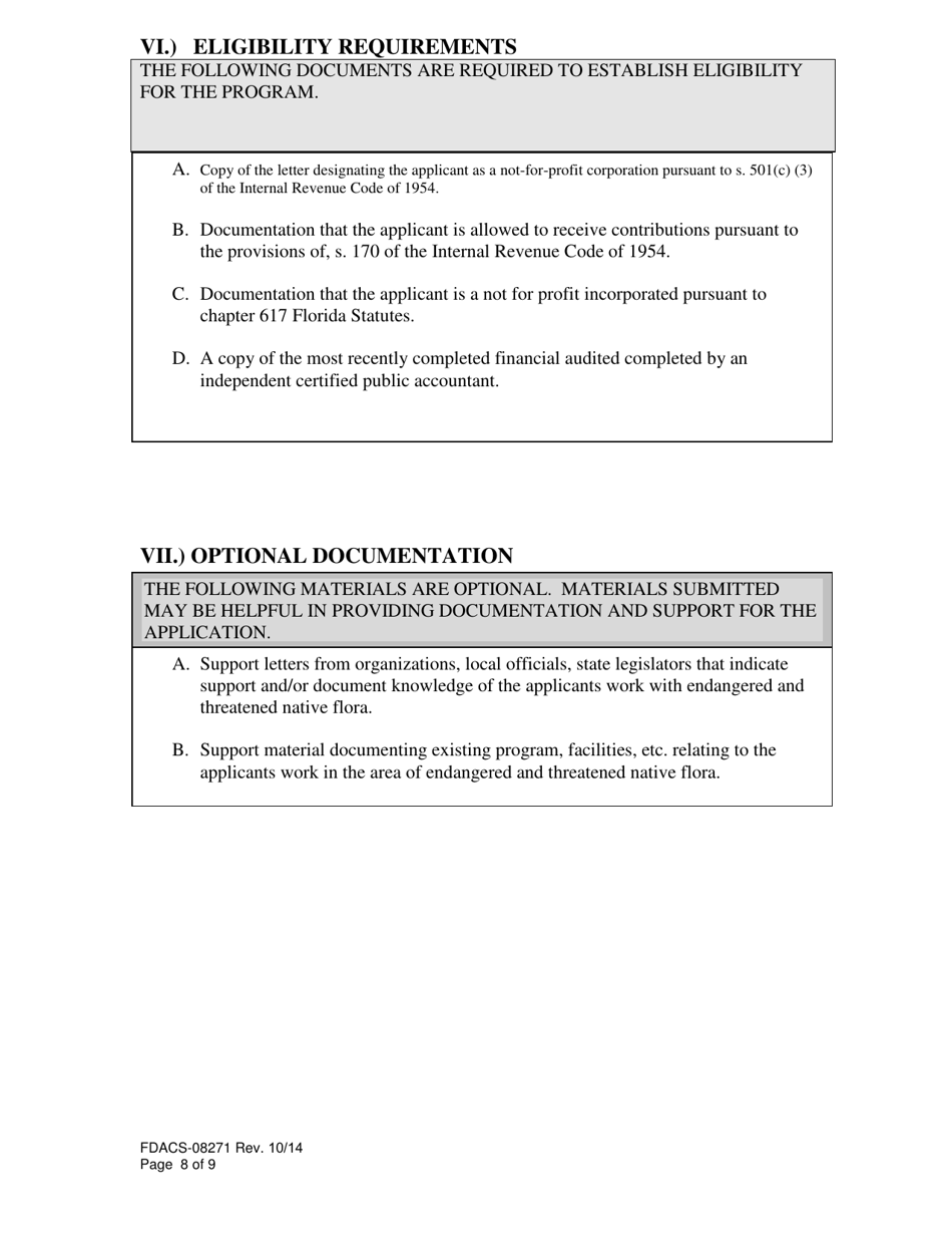 Form FDACS-08271 Endangered and Threatened Native Flora Conservation Grants Program Application - Florida, Page 8