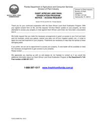 Document preview: Form FDACS-08485 Giant African Land Snail Eradication Program Notice - Access Request - Florida