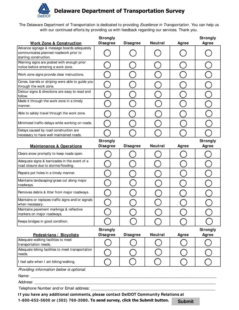 Customer Service Survey - Delaware, Page 1