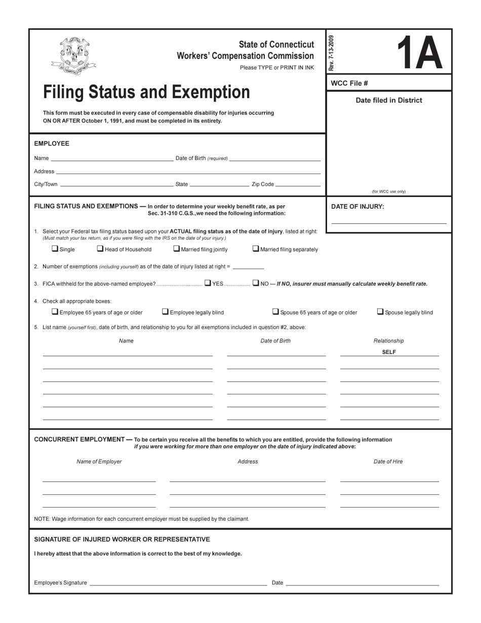 Form 1A Filing Status and Exemption - Connecticut, Page 1