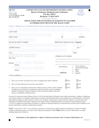 Form ED175 Application for Extension of Substitute Teacher Authorization Beyond the 40-day Limit - Connecticut