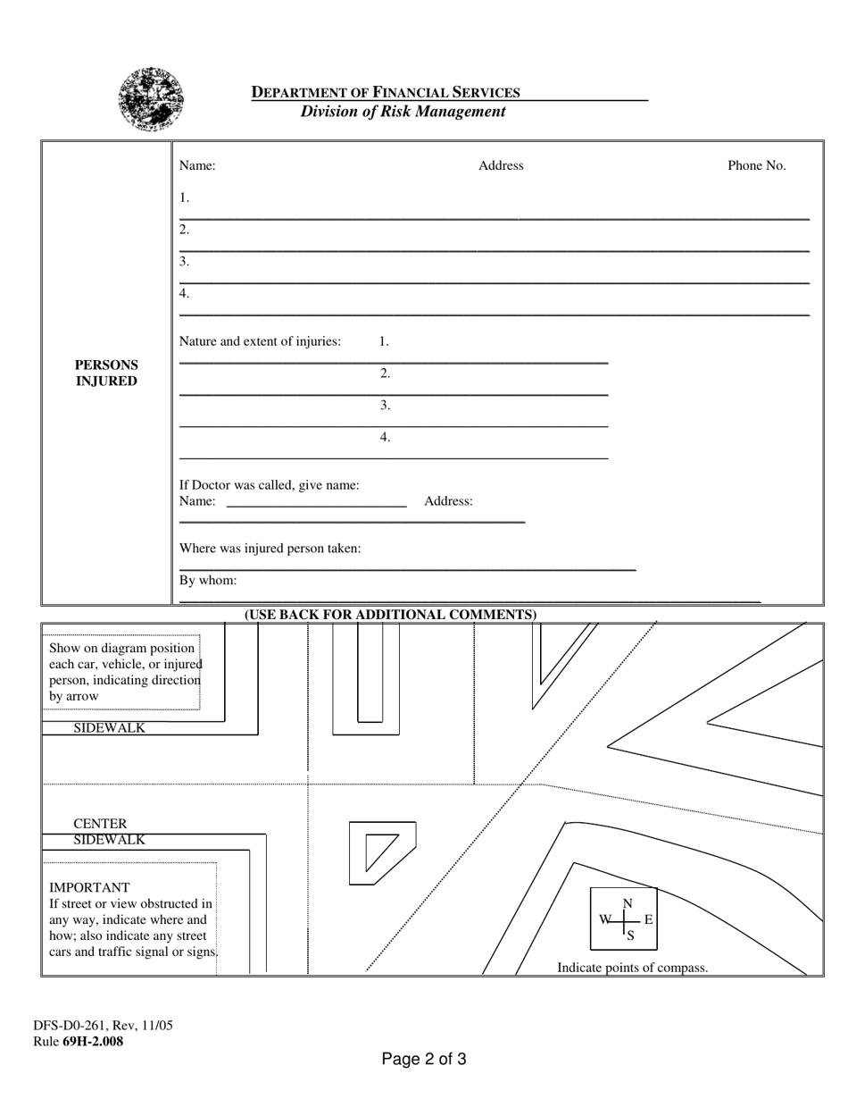 Form DFS-D0-261 Automobile Accident Report - Florida, Page 2