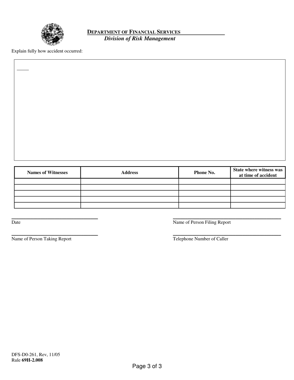 Form DFS-D0-261 Automobile Accident Report - Florida, Page 3