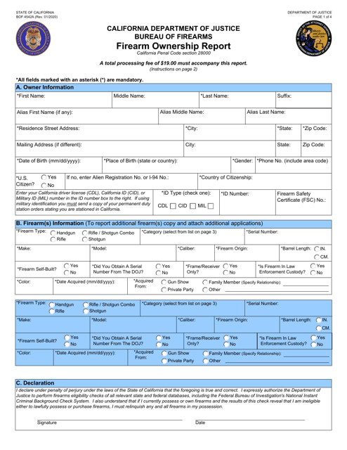 Form BOF4542A Firearm Ownership Report - California