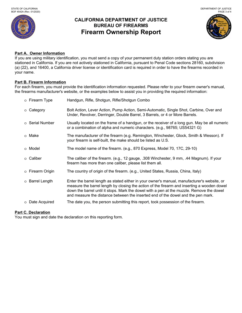 Form BOF4542A Firearm Ownership Report - California, Page 3