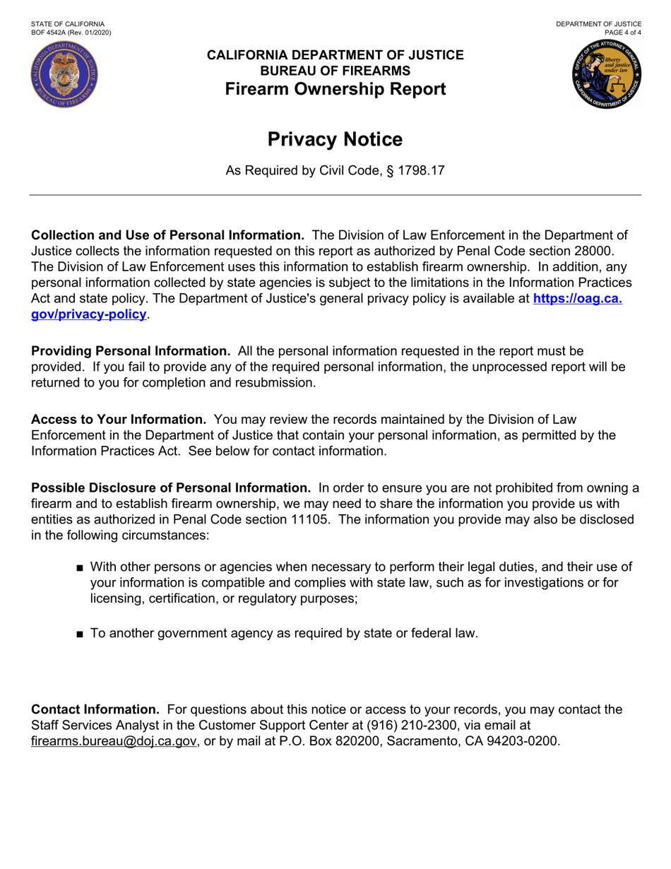 Form BOF4542A Firearm Ownership Report - California, Page 4