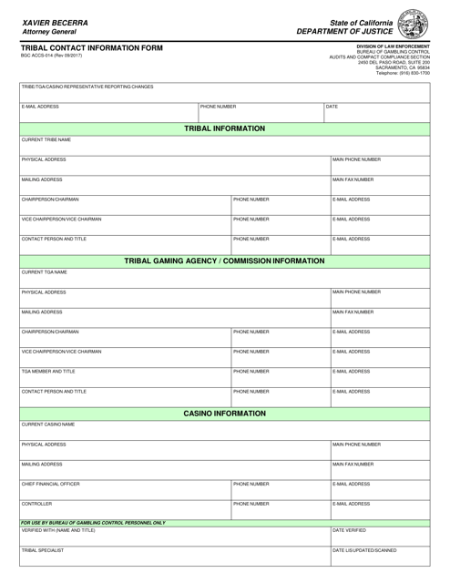 Form BGC ACCS-014 Tribal Contact Information Form - California