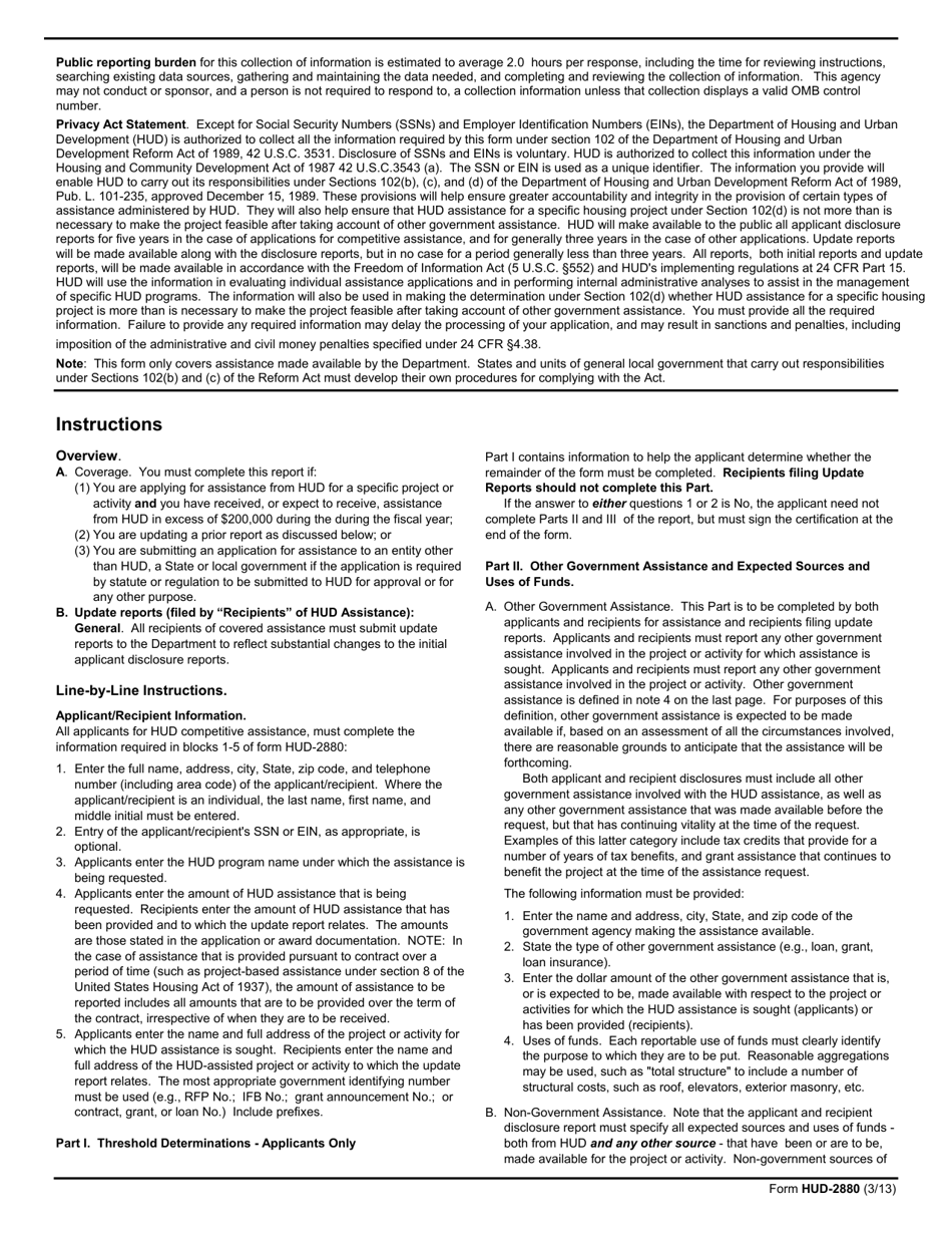 Form HUD-2880 Applicant / Recipient Disclosure / Update Report, Page 2