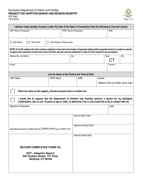 Form DCF-3062 Request for Adoption Search and Reunion Registry - Connecticut