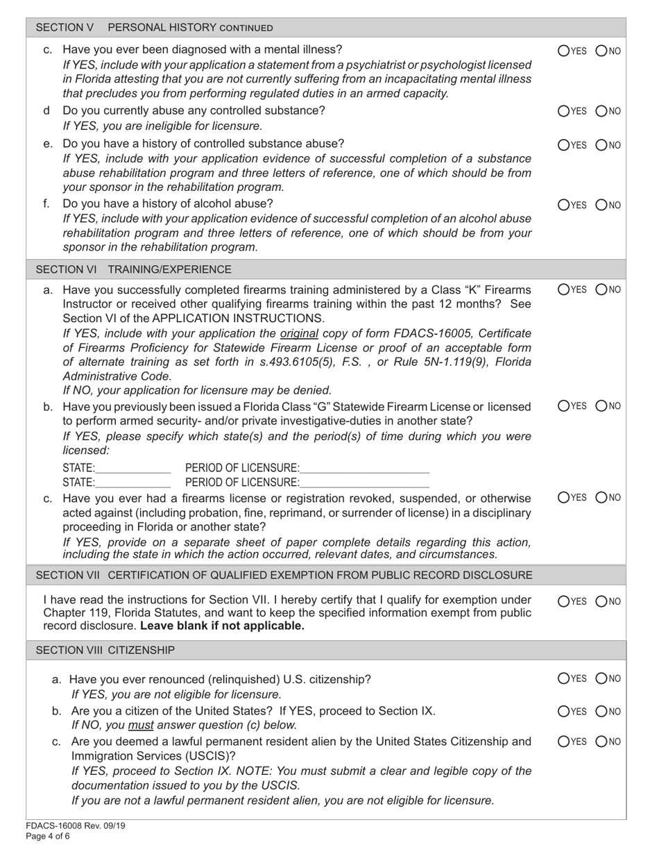 Form FDACS-16008 Application for Class g Statewide Firearm License - Florida, Page 10