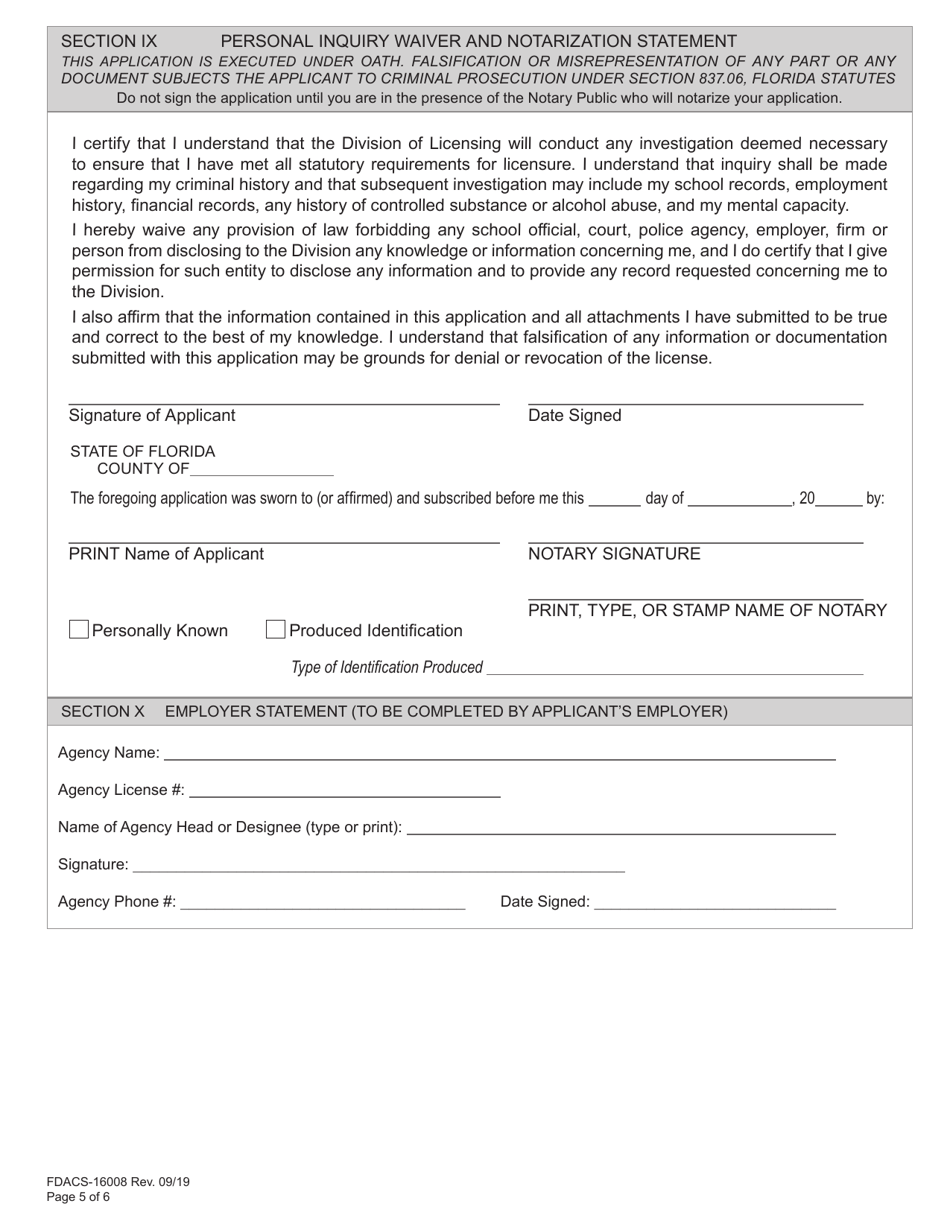 Form FDACS-16008 Application for Class g Statewide Firearm License - Florida, Page 11