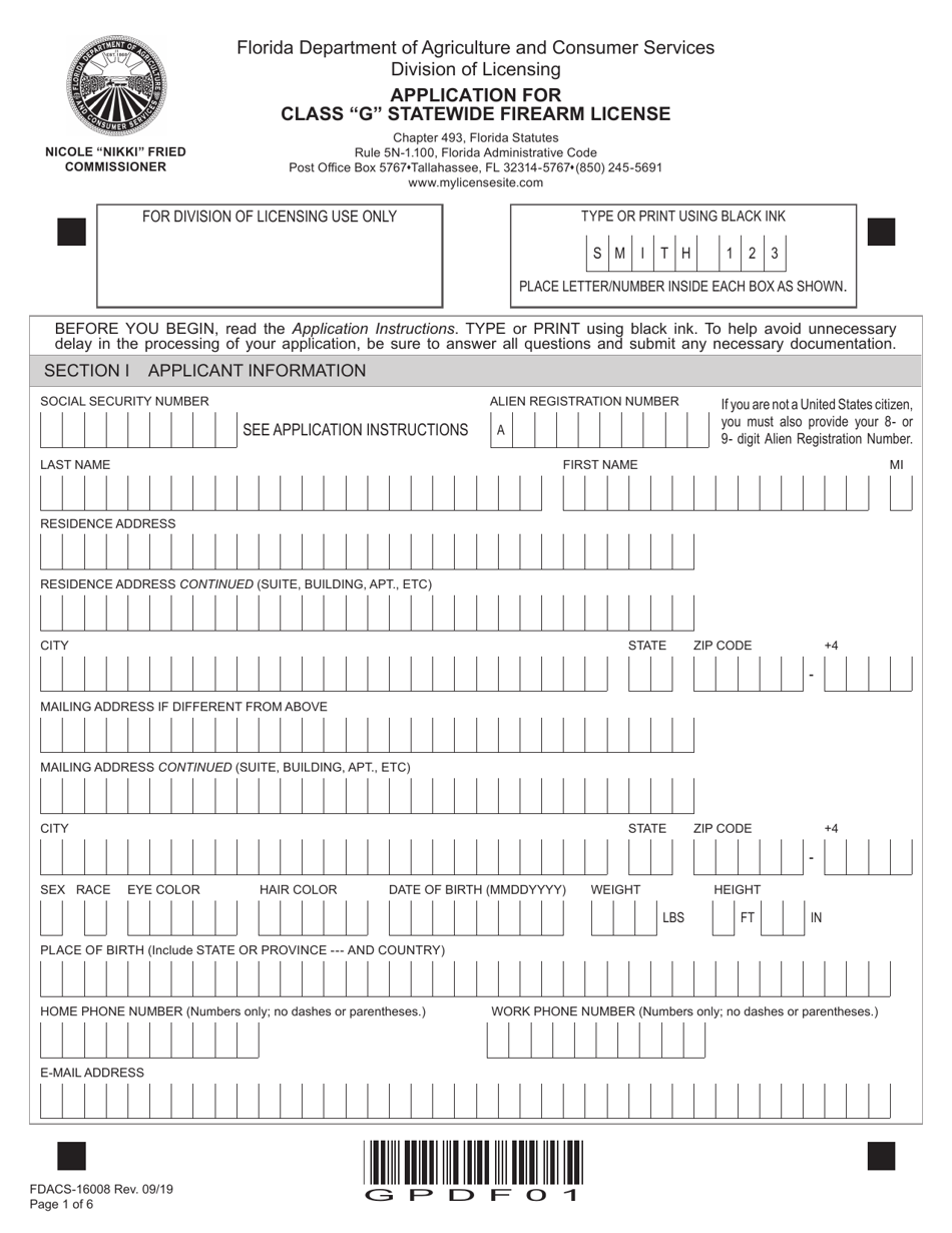Form FDACS-16008 Application for Class g Statewide Firearm License - Florida, Page 7