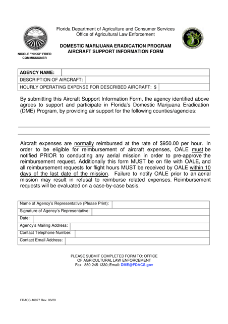 Form FDACS-16077 Domestic Marijuana Eradication Program Aircraft Support Information Form - Florida
