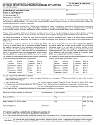 Document preview: Form ODA-0004 Outdoor Advertising Operator's License Application - California