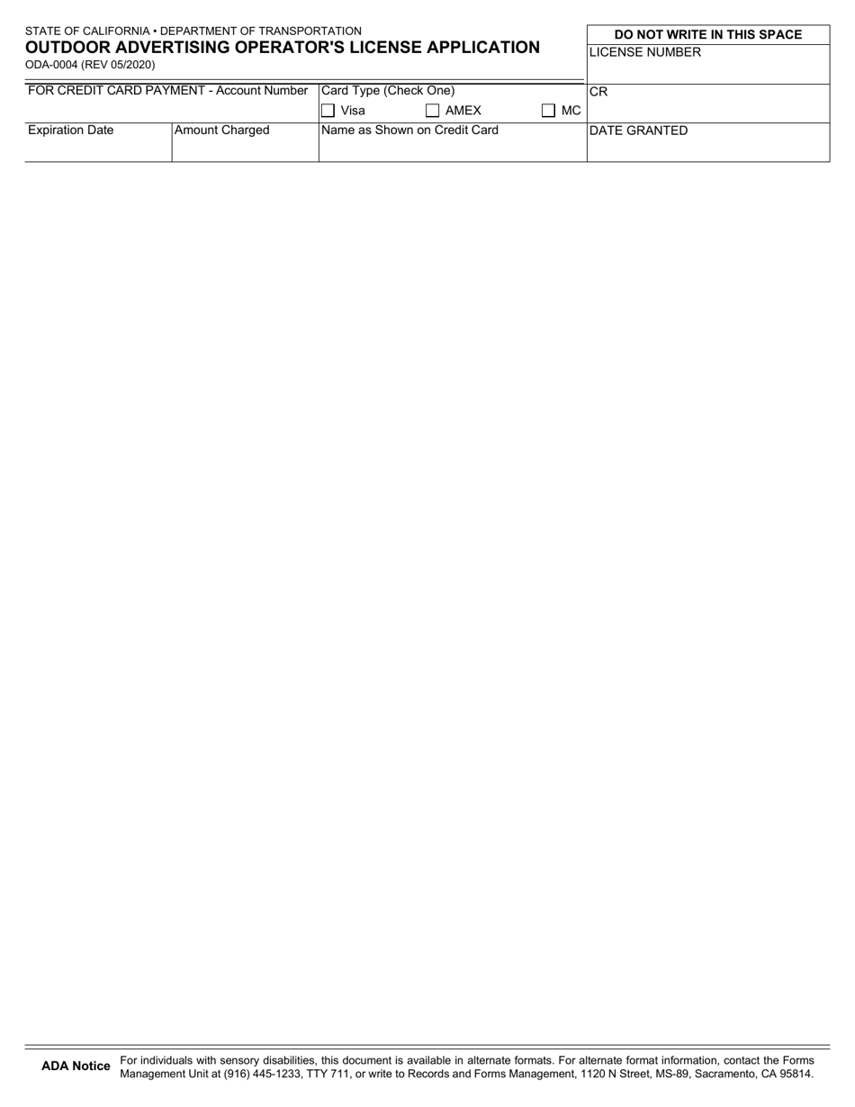 Form ODA-0004 Outdoor Advertising Operators License Application - California, Page 2