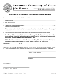 Document preview: Certificate of Transfer of Jurisdiction From Arkansas - Arkansas