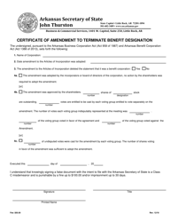 Document preview: Certificate of Amendment to Terminate Benefit Designation - Arkansas