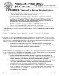 Document preview: Instructions for Trademark and Service Mark Application - Arkansas