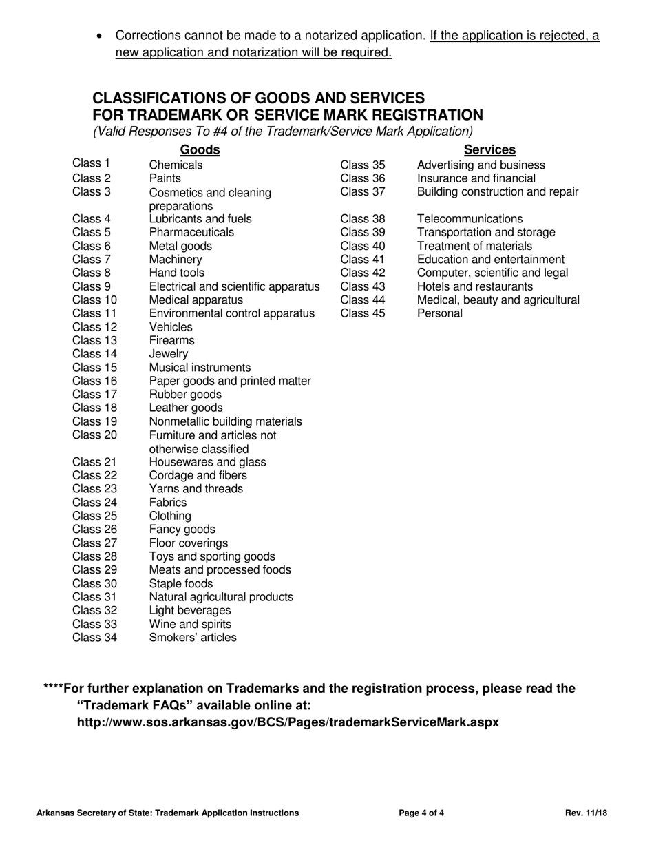 Instructions for Trademark and Service Mark Application - Arkansas, Page 4