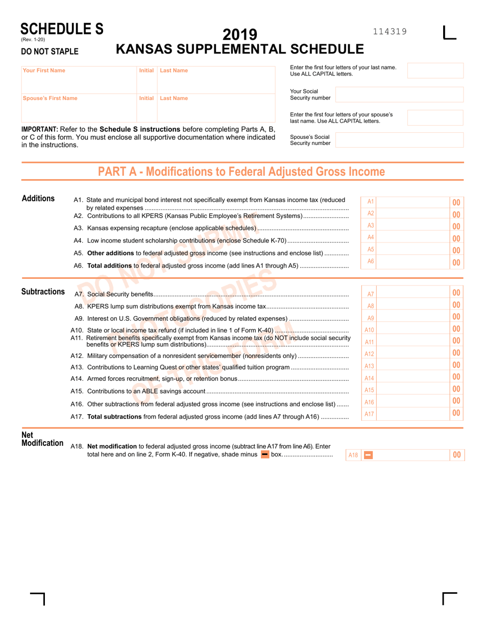 Schedule S Kansas Supplemental Schedule - Kansas, Page 1