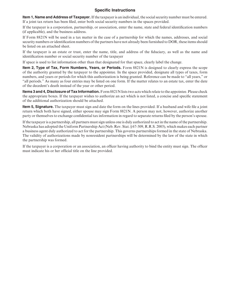 Form 8821N Tax Information Authorization for Exchange of Taxpayer Information Between the Nebraska Department of Revenue and the Irs - Nebraska, Page 2