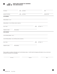 Form 109-I (COM/RAD109-I) &quot;Maryland Change of Address for Individuals&quot; - Maryland