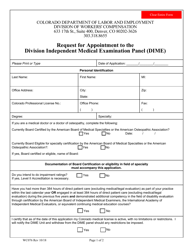 Form WC76 Request for Appointment to the Division Independent Medical Examination Panel (Dime) - Colorado