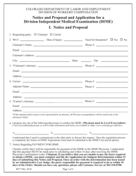 Document preview: Form WC77 Notice and Proposal and Application for a Division Independent Medical Examination (Dime) - Colorado