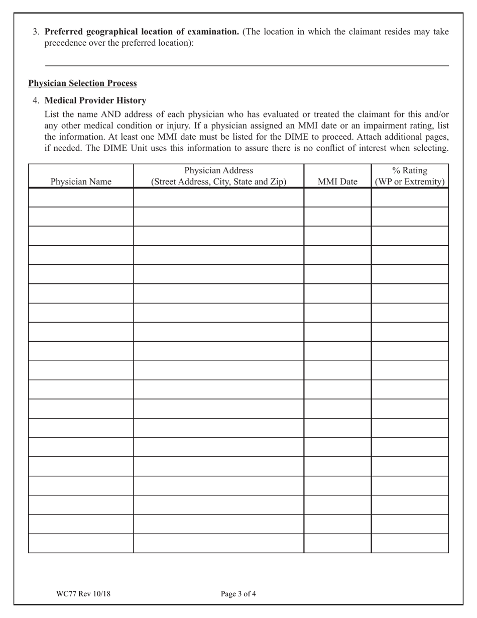 Form WC77 Notice and Proposal and Application for a Division Independent Medical Examination (Dime) - Colorado, Page 3