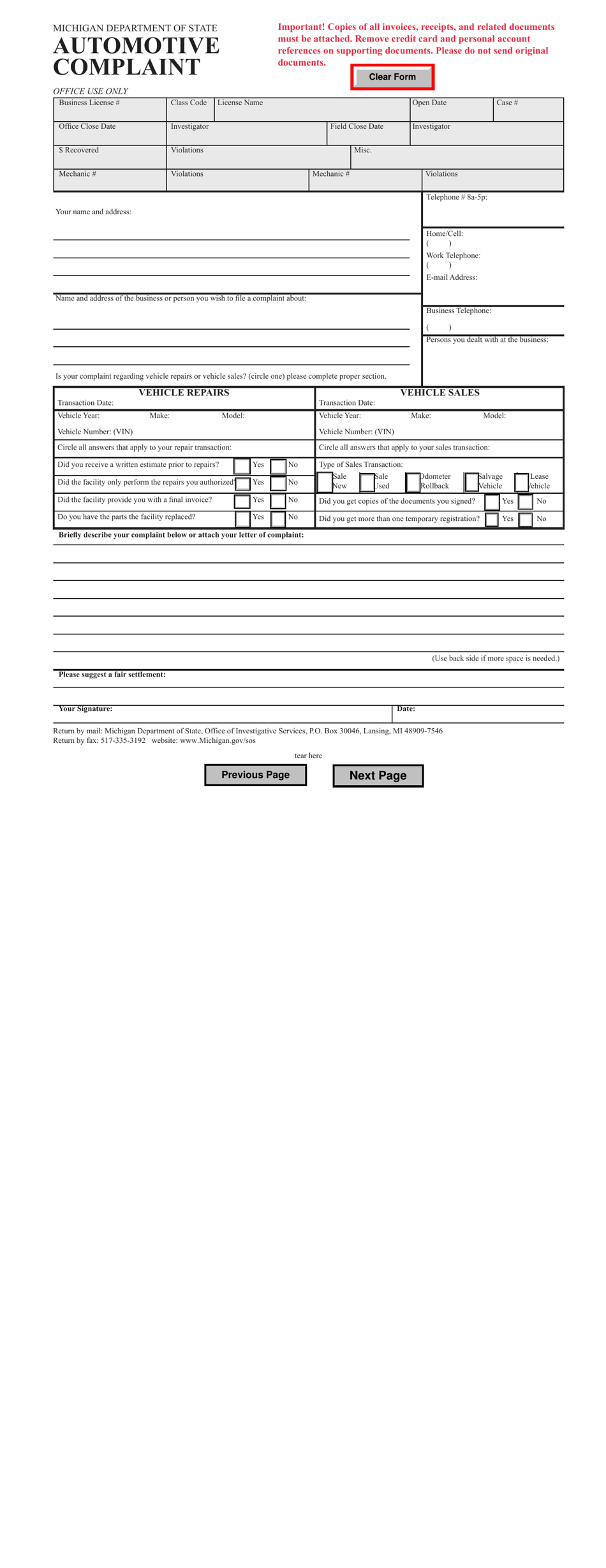 Automotive Complaint - Michigan, Page 3