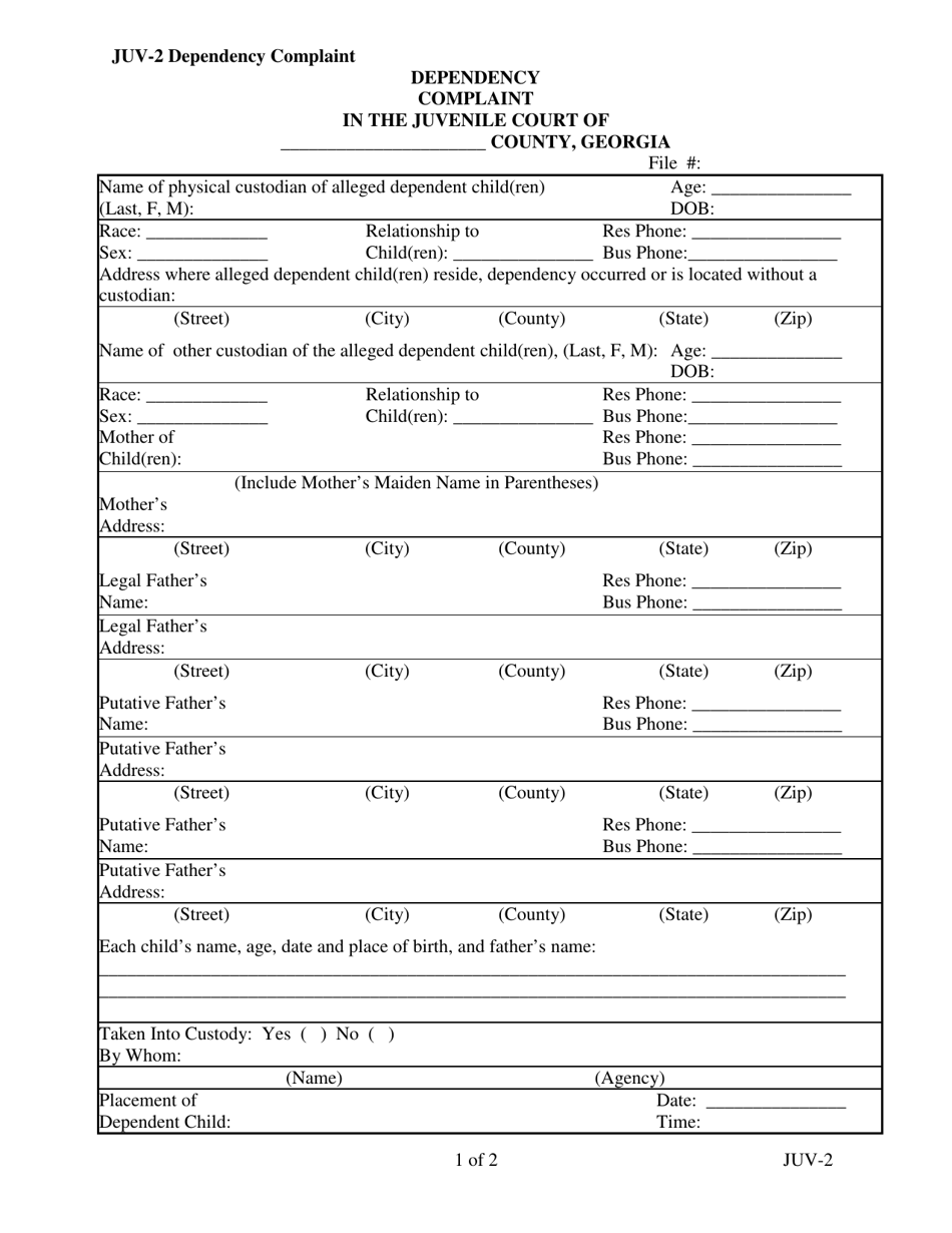 Form JUV-2 Dependency Complaint - Georgia (United States), Page 1