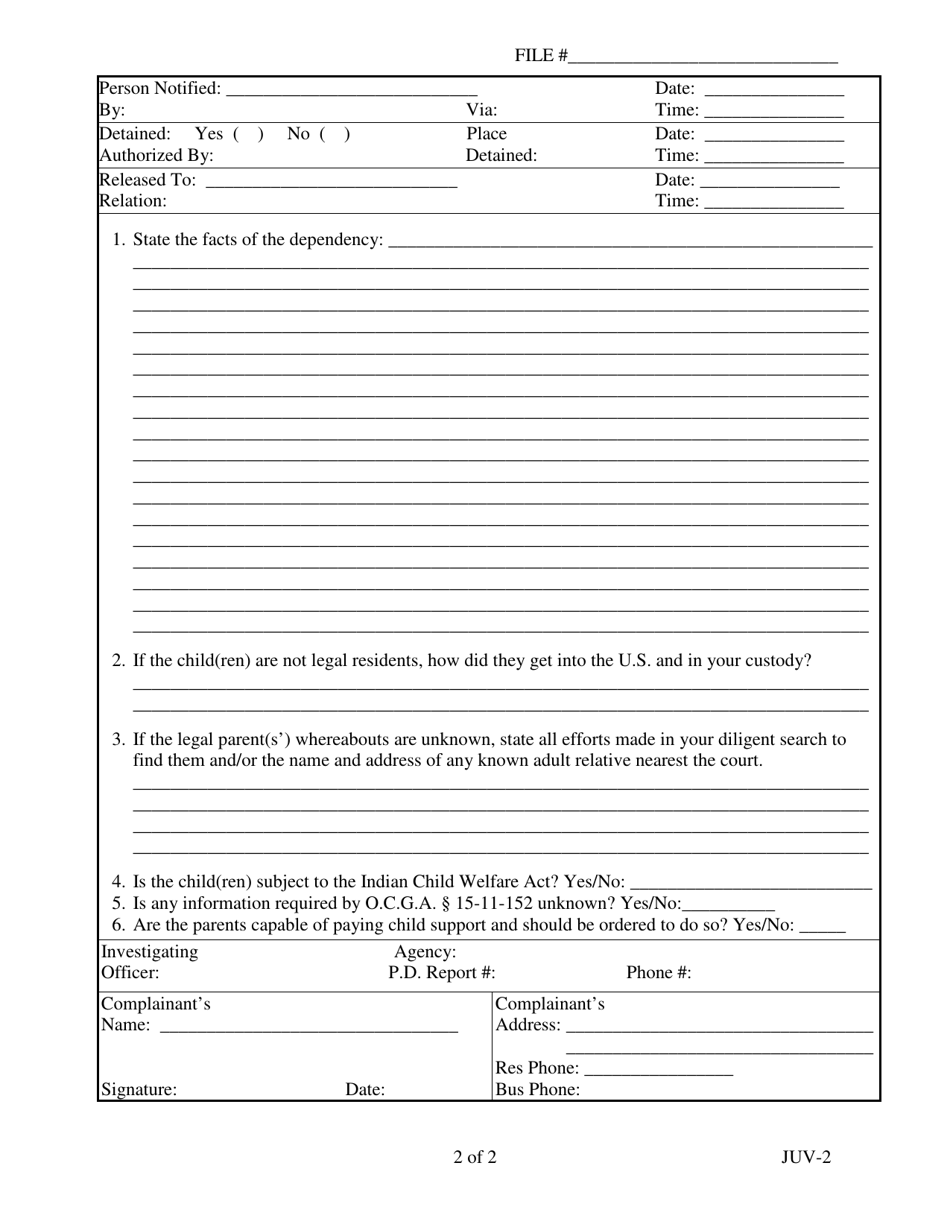 Form JUV-2 - Fill Out, Sign Online and Download Printable PDF, Georgia ...