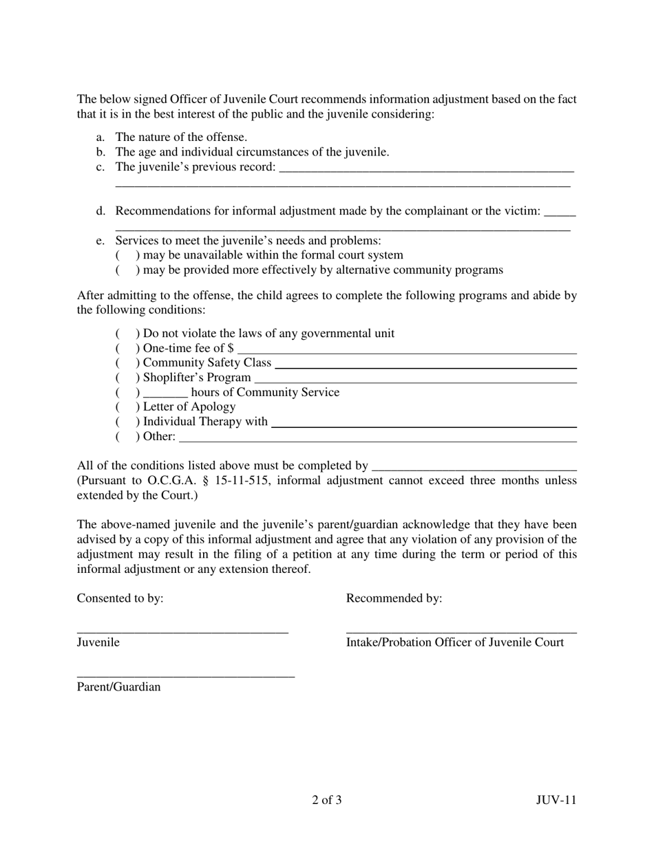 Form JUV-11 Informal Adjustment Agreement - Georgia (United States), Page 2