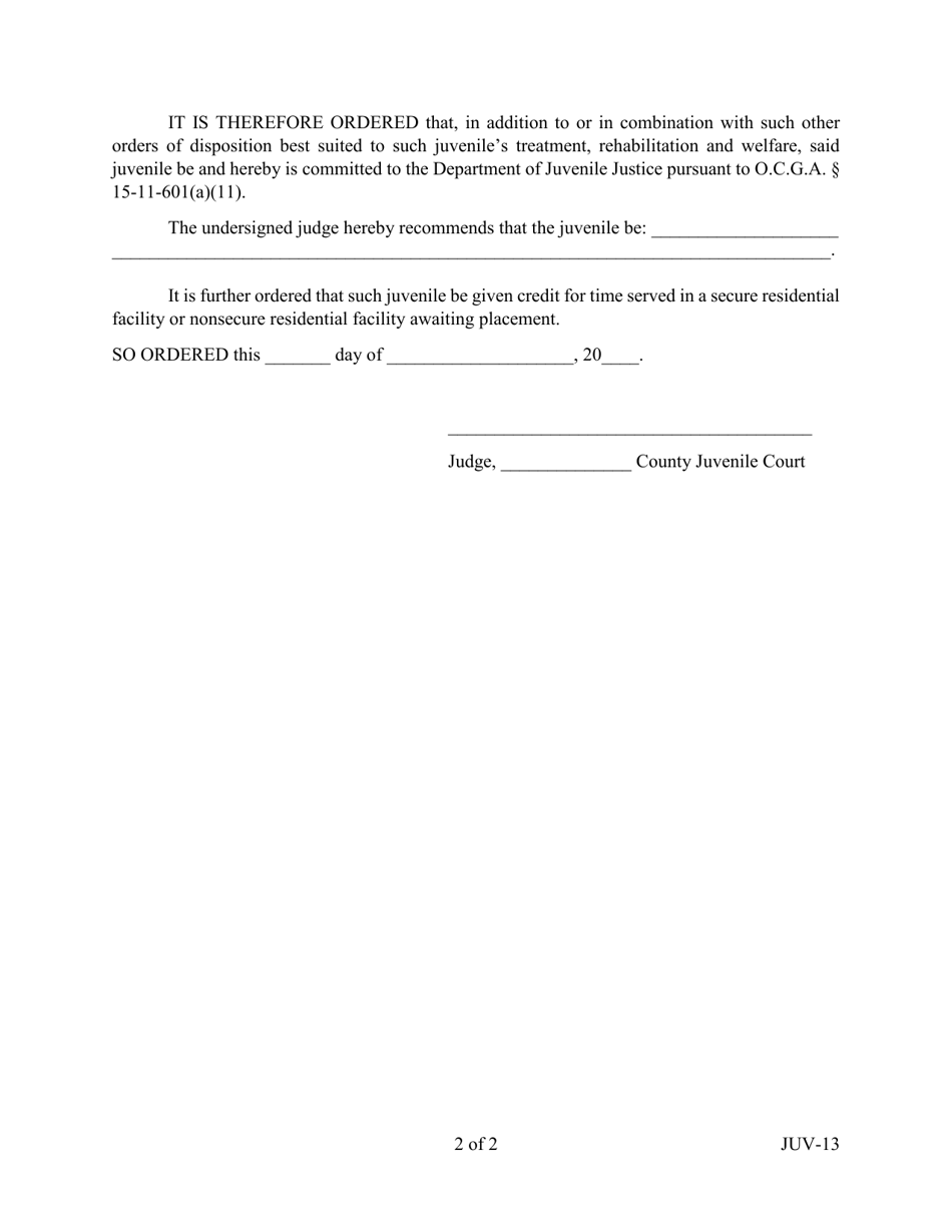 Form JUV-13 - Fill Out, Sign Online and Download Printable PDF, Georgia ...