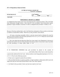 Form JUV-15 Dependency Removal Order - Georgia (United States)