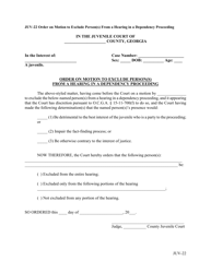 Document preview: Form JUV-22 Order on Motion to Exclude Person(s) From a Hearing in a Dependency Proceeding - Georgia (United States)