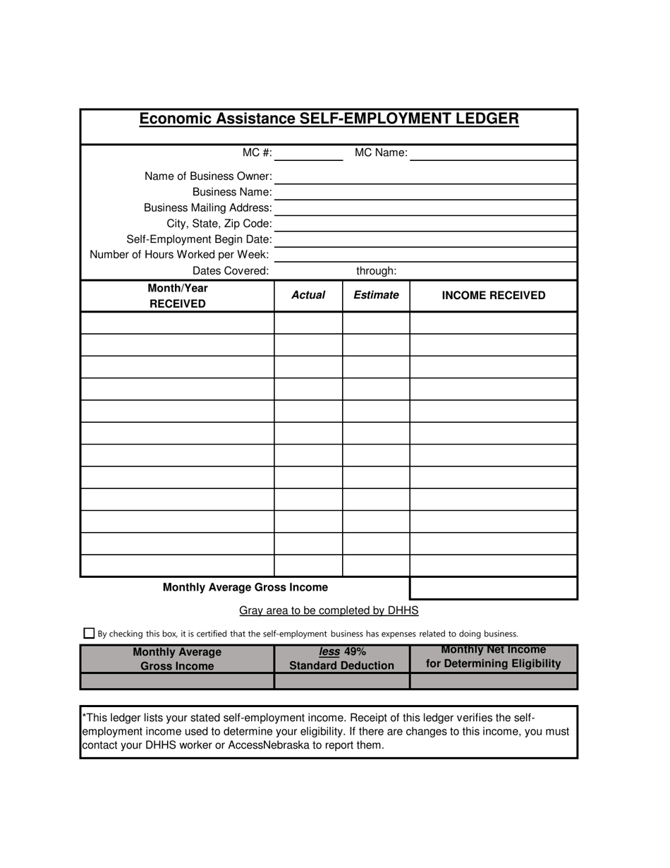 nebraska economic assistance self employment ledger download printable pdf templateroller