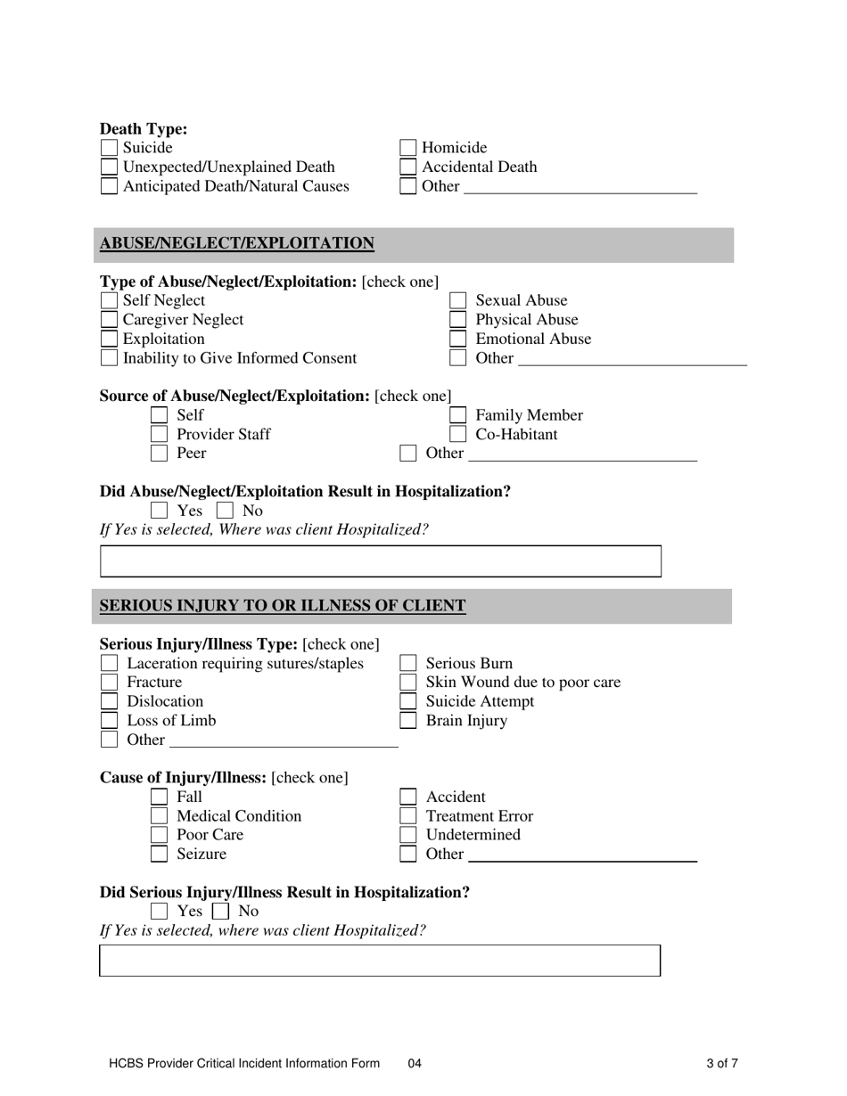 Hcbs Provider Critical Incident Information Form - Colorado, Page 3