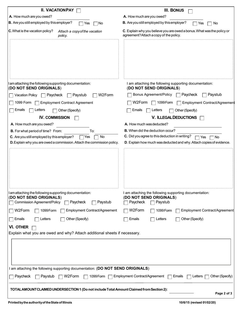Wage Claim  Minimum Wage Complaint Form - Illinois, Page 4